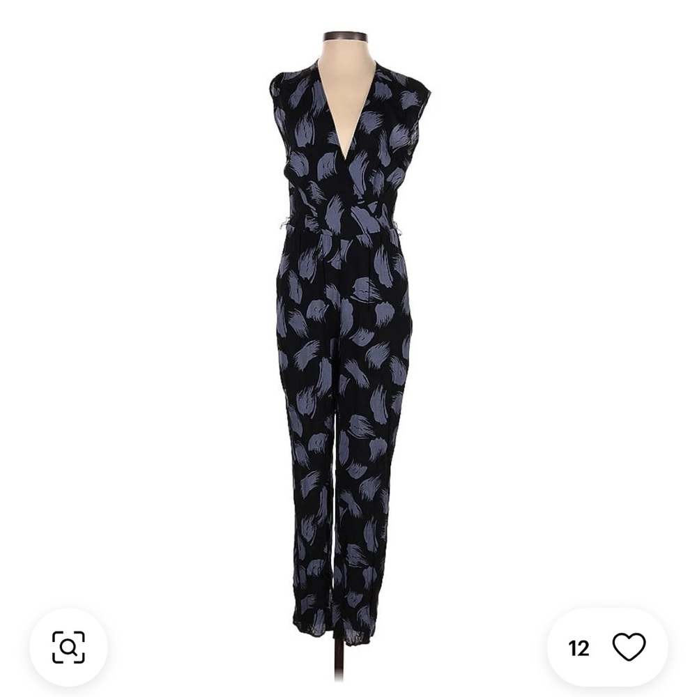 NEW! Black and Gray Sleeveless Jumpsuit with Feather Print